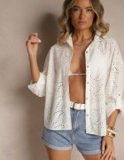 m&d fashion Cămașă Albă Ajurată din Bumbac Decorată cu Broderie Reivalora