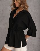 m&d fashion Cămașă Neagră cu In Bumbac și Mâneci Largi Moontwist