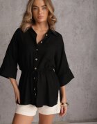 m&d fashion Cămașă Neagră cu In Bumbac și Mâneci Largi Moontwist