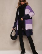 m&d fashion Cardigan Fioletowy Larg Deschis în Dungi Blikoze