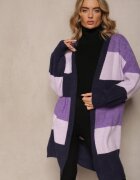m&d fashion Cardigan Fioletowy Larg Deschis în Dungi Blikoze