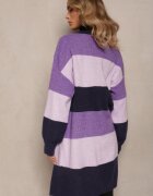 m&d fashion Cardigan Fioletowy Larg Deschis în Dungi Blikoze