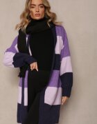 m&d fashion Cardigan Fioletowy Larg Deschis în Dungi Blikoze