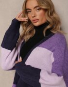 m&d fashion Cardigan Fioletowy Larg Deschis în Dungi Blikoze