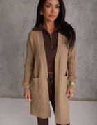 m&d fashion Cardigan lung decorat cu împletitură tip coadă de cal Nyrentia Bej