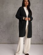 m&d fashion Cardigan lung decorat cu împletitură tip coadă de cal Nyrentia Negru