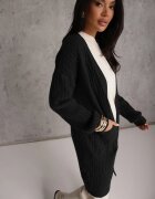 m&d fashion Cardigan lung decorat cu împletitură tip coadă de cal Nyrentia Negru