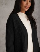 m&d fashion Cardigan lung decorat cu împletitură tip coadă de cal Nyrentia Negru