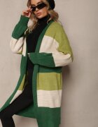 m&d fashion Cardigan Verde Lejer Neîncheiat în Dungi Blikoze