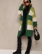 m&d fashion Cardigan Verde Lejer Neîncheiat în Dungi Blikoze