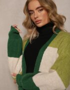 m&d fashion Cardigan Verde Lejer Neîncheiat în Dungi Blikoze