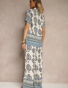 m&d fashion Compleu Albastru din Vascoză Pantaloni Largi și Bluză cu Imprimeu Boho Ralkio