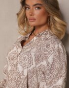 m&d fashion Compleu Bej închis din Vâscoză oversize Cămașă și Pantaloni Nilarithia