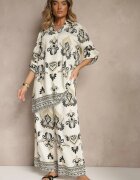 m&d fashion Compleu Bej-Negru din Viscoză Pantaloni Largi și Bluză în Stil Boho Rinadora