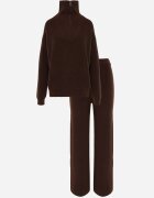 m&d fashion Compleu croșetat cu pantaloni drepți și cu guler înalt cu fermoar Verila Maro