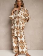 m&d fashion Compleu din viscoză bej închis Pantaloni largi și Cămașă lungă Rinviela