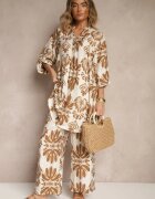 m&d fashion Compleu din viscoză bej închis Pantaloni largi și Cămașă lungă Rinviela