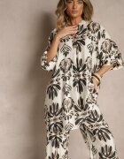 m&d fashion Compleu Negru cu Vâscoză Pantaloni cu Croială Largă și Cămașă Lungă Rinviela