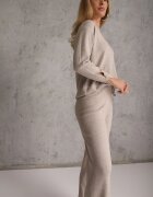 m&d fashion Compleu tricotat cu vâscoză pantaloni drept și pulover cu manșete cu nasturi Venturo Bej Bej
