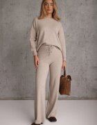m&d fashion Compleu tricotat cu vâscoză pantaloni drept și pulover cu manșete cu nasturi Venturo Bej Bej