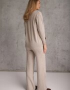 m&d fashion Compleu tricotat cu vâscoză pantaloni drept și pulover cu manșete cu nasturi Venturo Bej Bej
