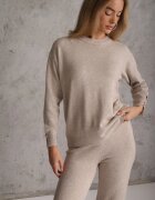 m&d fashion Compleu tricotat cu vâscoză pantaloni drept și pulover cu manșete cu nasturi Venturo Bej Bej