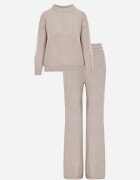 m&d fashion Compleu tricotat cu vâscoză pantaloni drept și pulover cu manșete cu nasturi Venturo Bej Bej