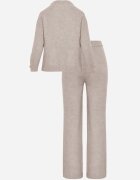 m&d fashion Compleu tricotat cu vâscoză pantaloni drept și pulover cu manșete cu nasturi Venturo Bej Bej