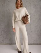m&d fashion Compleu tricotat cu vâscoză pantaloni drept și pulover cu manșete cu nasturi Venturo Bej deschis