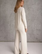 m&d fashion Compleu tricotat cu vâscoză pantaloni drept și pulover cu manșete cu nasturi Venturo Bej deschis