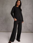m&d fashion Compleu tricotat cu vâscoză pantaloni drept și pulover cu manșete cu nasturi Venturo Bej Negru