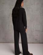 m&d fashion Compleu tricotat cu vâscoză pantaloni drept și pulover cu manșete cu nasturi Venturo Bej Negru