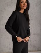 m&d fashion Compleu tricotat cu vâscoză pantaloni drept și pulover cu manșete cu nasturi Venturo Bej Negru