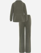 m&d fashion Compleu tricotat cu vâscoză pantaloni drept și pulover cu manșete cu nasturi Venturo Bej Verde închis