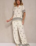 m&d fashion Compleu Viscoză Bej Deschis Bluză cu Guler și Pantaloni cu Croială Largă Janovaria