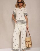 m&d fashion Compleu Viscoză Bej Deschis Bluză cu Guler și Pantaloni cu Croială Largă Janovaria