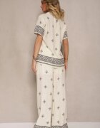 m&d fashion Compleu Viscoză Bej Deschis Bluză cu Guler și Pantaloni cu Croială Largă Janovaria