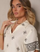 m&d fashion Compleu Viscoză Bej Deschis Bluză cu Guler și Pantaloni cu Croială Largă Janovaria