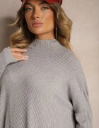 m&d fashion Maletă Gri deschis Asimetrică din Viscoză cu Mâneci tip liliac Realeen