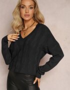 m&d fashion Pulover Negru cu croială clasică cu decolteu în V Ezechiele