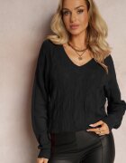 m&d fashion Pulover Negru cu croială clasică cu decolteu în V Ezechiele