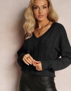 m&d fashion Pulover Negru cu croială clasică cu decolteu în V Ezechiele