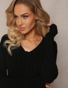 m&d fashion Pulover Negru cu Decolteu în V și cu Model Împletit Silmirra