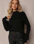 m&d fashion Pulover pe gât Negru Simplu cu nervuri Germifa