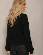 m&d fashion Pulover pe gât Negru Simplu cu nervuri Germifa