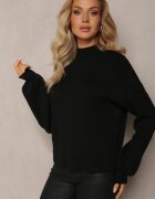 m&d fashion Pulover pe gât Negru Simplu cu nervuri Germifa