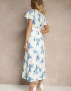 m&d fashion Rochie Alb-Albastru Din bumbac cu decorațiune ajurată cu croială tip cămașă cu curea Velpio