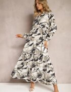 m&d fashion Rochie Albă cu croi evazat în imprimeu abstract Aganotha