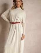 m&d fashion Rochie Albă Tip cutie Tricotată cu Viscoză și Guler înalt Rinnine