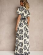m&d fashion Rochie albastră cu imprimeu boho din viscoză evazată cu decolteu în V Palarina